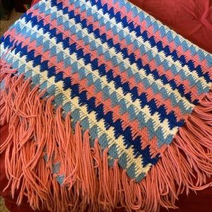 Vintage pink and blue Afghan blanket